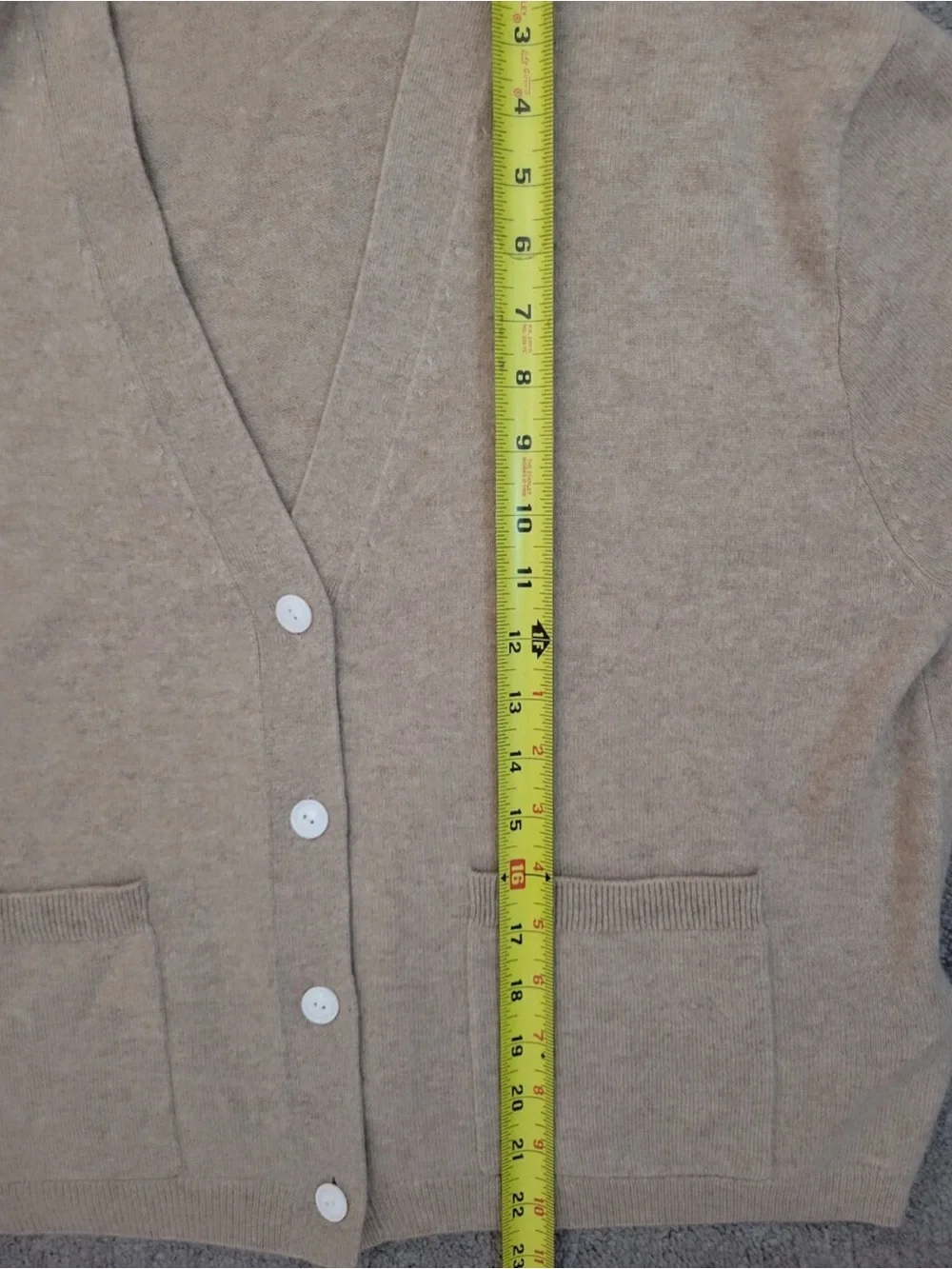 J.Crew Cashmere Patch-Pocket Cardigan Sweater M Neutral Tan Heather Stone